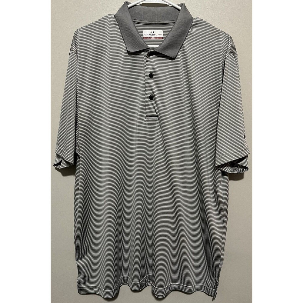Grand Slam Men’s polo shirt gray & white striped design Size XL